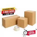 CLEARANCE PACK: 3 BOX SIZES + 1 WIDE TAPE